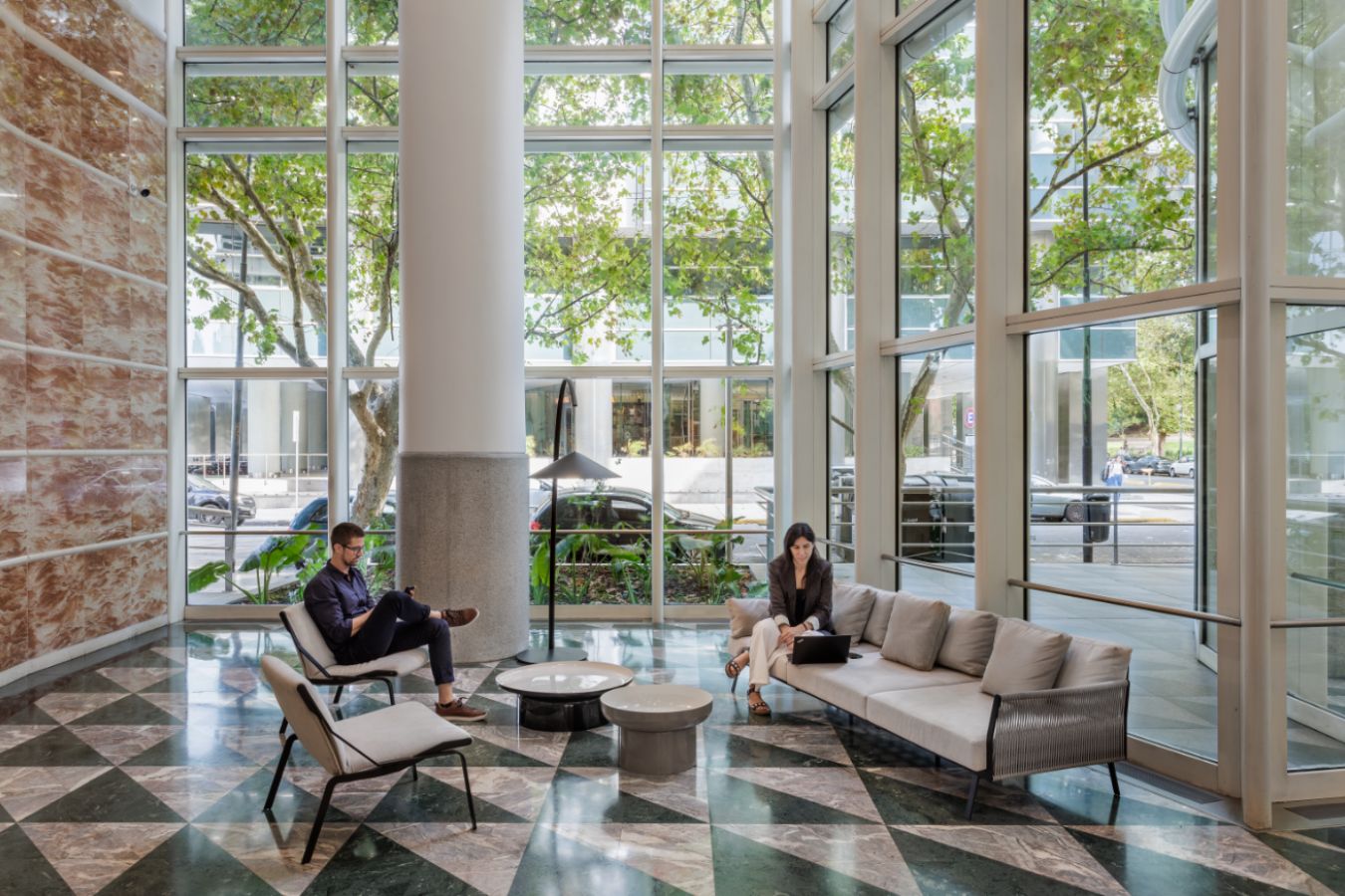 Edificio Republica - Bright lobby lounge area with floor-to-ceiling windows and marble finishes - Contract Workplaces.jpg